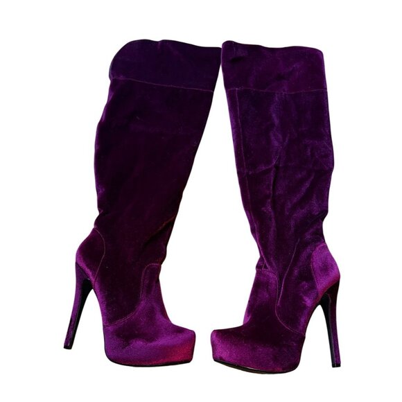 Platform Burgundy Velvet Over The Knee High Heel Boots Size 9.5 Goth Sexy Vamp - Picture 7 of 10